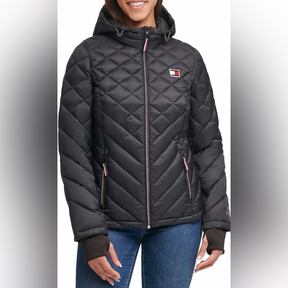 EUC Tommy Hilfiger Hooded Packable Quilted Jacket size Small